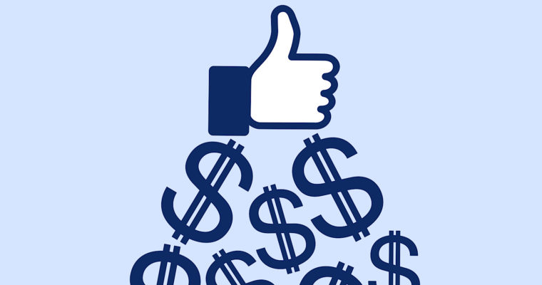 Facebook 'like' icon' with dollar signs underneath it to show the profitability of display ads on the soical network