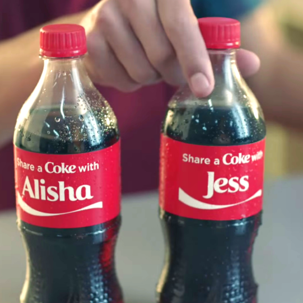 Share a Coke campaign - two bottles with Alisha and Jess names on it